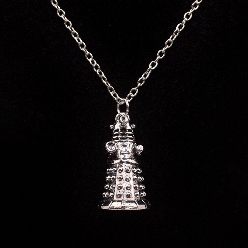 Handmade Long Silvertone BBC 3D Dr Who Dalek Necklace, New